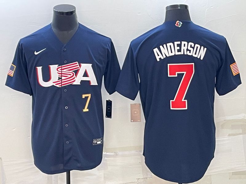 Men 2023 World Cub USA 7 Anderson Blue Nike MLB Jersey2
